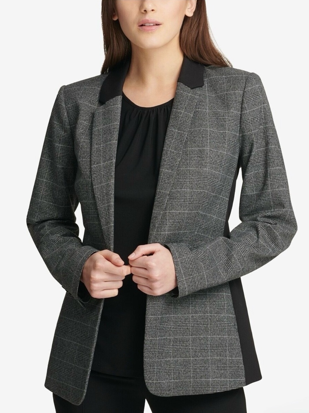 DKNY Black and Gray Glen Plaid Blazer Size 8